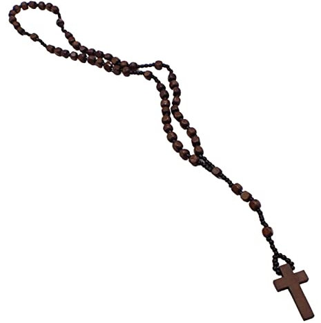 Topkids Accessories Atemberaubende Heilige Holz-Rosenkranz-Perlen-Halskette für Gebet, braune und schwarze Holzperlen-Halskette an Kordel geeignet für Männer und Frauen mit Holzkreuz, Holz