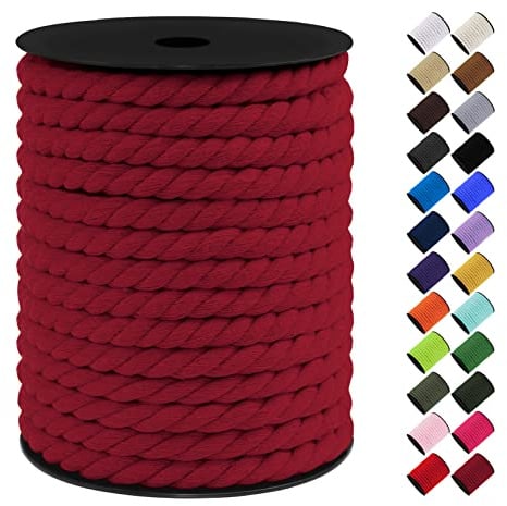 LEREATI Corde Macramé 10mm, 23m Fil Macramé Ficelle Corde Cordon Coton Naturelle, Grosse Corde Douce pour DIY, Porte Plante Mural, Jardin Décoration, Artisanat (Rouge Vin)