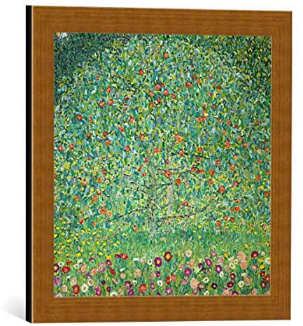 kunst für alle Bild mit Bilder-Rahmen: Gustav Klimt Apfelbaum I - dekorativer Kunstdruck, hochwertig gerahmt, 40x40 cm, Kupfer gebürstet