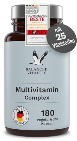 Multivitamin Kapseln - enthält alle wertvollen Vitamine A-Z & Mineralstoffe - 180 vegetarische Kapseln für 3 Monate - ohne Zusatzstoffe - laborgeprüft - Balanced Vitality