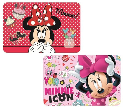 NEU Placemat, Pack of 2 - Pink Set of 5 - Compatible with Minnie Mouse Table Mat, Washable, Wipeable, Size: 42 cm x 28 cm