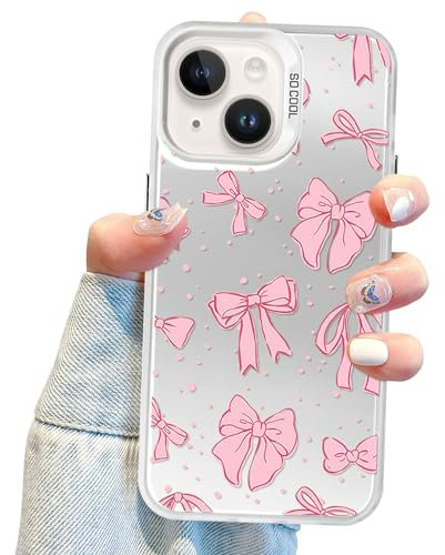 Jusy Coquette Bow Handyhülle für iPhone 14, niedliche rosa Schleife, ästhetische Schutzhülle für Damen und Mädchen, Rosa