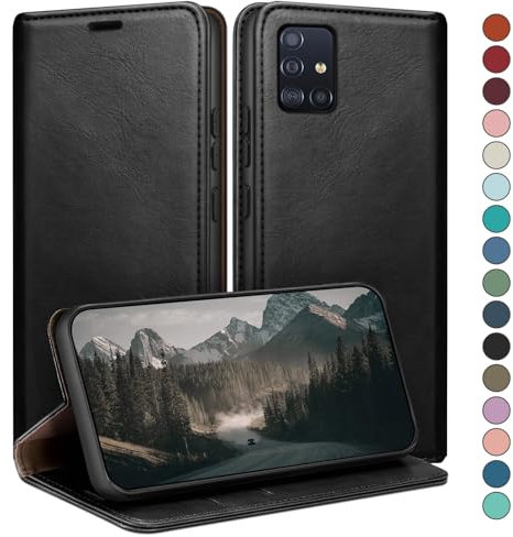 HUOUH für Samsung Galaxy A51 4G Hülle mit RFID Schutzhülle aus Lederhülle Handyhülle,360 Grad Schutz Case,Kartenfach Leder ständer Handy hülle für Samsung A51 Klapphülle Wallet Cover Schwarz