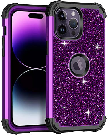 Petocase for iPhone 14 Pro Case Glitter Sparkly Bling Shockproof Heavy Duty Hybrid Sturdy High Impact Protective Cover Case for Apple iPhone 14 Pro,Shiny Dark Purple