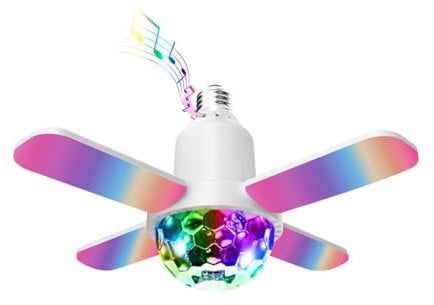 Sglxrui Mini Fan Blade Disco Light Bluetooth Speaker Music Light Foldable Remote Control Colourful Four Leaf Light for Living Room Bedroom Lounge Bar