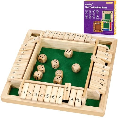 Havnidy Shut The Box Brettspiele, hölzernes Tischspiel für 4 Spieler, Klassische Würfelspiele, Reisespiel, traditionelles hölzernes Mathematik-Würfelspiel für Kneipen, tolle Brettspiele für die ganze