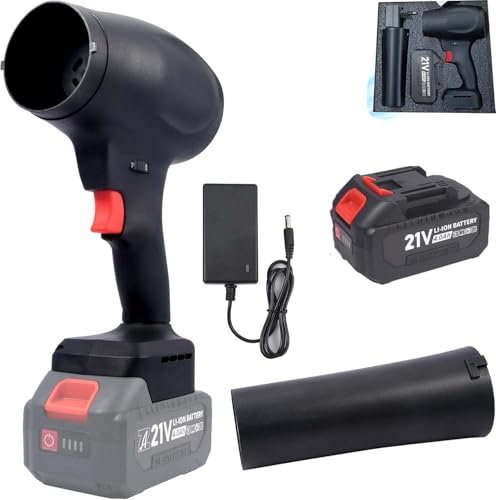 Turbo soffiatore a batteria, mini turbocompressore, per la cura del prato, bolle di foglie, auto e pulizia degli angoli (nero, 4,0 Ah)