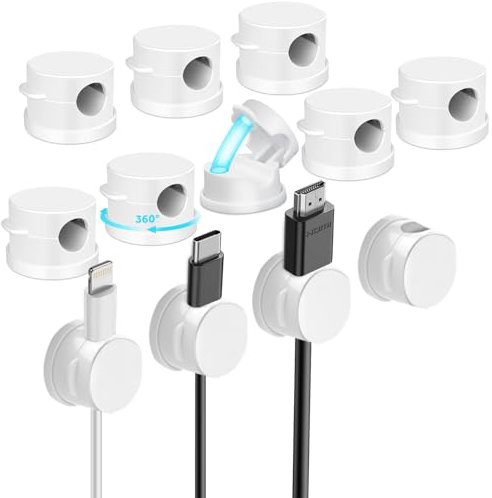Alaoo Clips Câble Organisateur Bureau, 12 Pcs 360°Rotatif Organisateurs de Câbles Magnétiques, Range Câbles Silicone Fixe pour Câbles de Chargeur/Souris/Écouteur/Ustensiles de Cuisine, Blanc