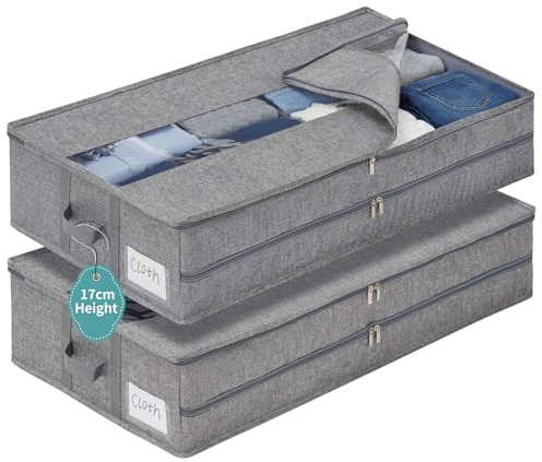GARPROVM Underbed Storage Boxes, Low Profile Under Bed Storage Box with Lid, 76x40x17cm Storage Bags for Clothes, 2 Pack Clothes Storage Bags with Top Viewing Window, Side Handles, Label Pocket