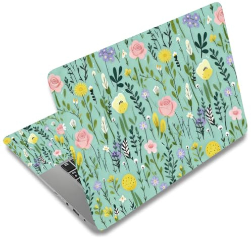 SUPERDANT 3 Pcs Laptop Skin Sticker Set Botanical Green Floral Decal for 12-16 Inch Scratch Resistant Vinyl Wrap 27x38cm