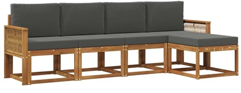 vidaXL Outdoor-Sofagarnitur 5 pcs Natur und Anthrazit Polyester, Garten Sofa Set, Moderne Möbel für draußen, Robustes Sitzen für Terrasse, Garten und Balkon, schicker Akazien Lounge