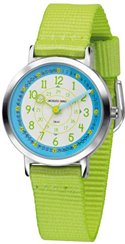 JACQUES FAREL Happy Learning Kinder-Armbanduhr Lernuhr Jungen Analog Quarz Metall Textilband KOP 05