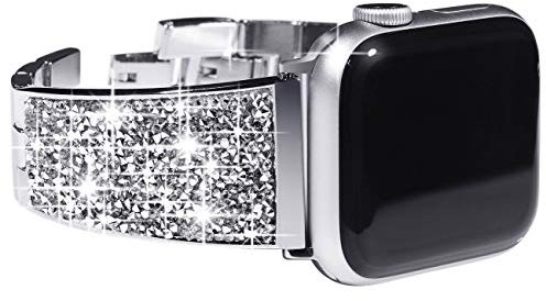 NewWays Compatible with Apple Watch Strap 38mm 40mm 41mm 42mm(Series 10),Women Crystal Diamond Bling Bracelet Replacement Band for iWatch Series 10/9/8/7/6/5/4/3/2/1/SE,Crystal Silver