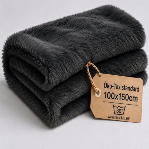 StoffBook grau Fellstoff für Basteln, Kunstfell Langhaar, Teddyfell, Fellimitat Kinder, Plüschstoff zum Nähen & Kleben, Flauschiges Fell Stoff, d143
