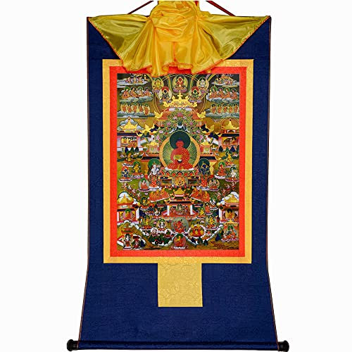 Gandhanra Thangka Tibetische Wandbehang,Das Amitabha Reine Land Thangka,Heißgeprägter Buddha Wandteppich für Zen Wohnkultur, Meditation, Spirituelle Entspannung und Ruhe