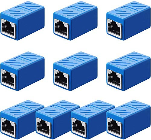 RJ45 Koppler, Ethernet Erweiterung Adapter für Cat7/Cat6/Cat5e/Cat5 Netzwerk Kabel - Weiblich zu Weiblich (Blau, 10 Stücke)