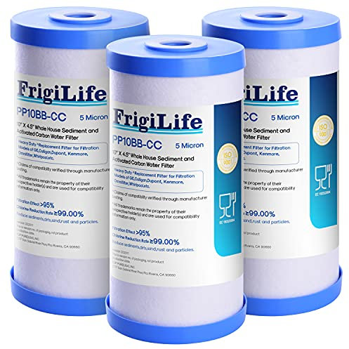 FrigiLife FXHTC - Filtro de agua de carbón activado por sedimentos de 5 micras para toda la casa, repuesto para GE FXHTC, GXWH40L, GXWH35F, GNWH38S, RFC-BBSA, W50PEHD, DuPont WFHD13001, paquete de 3