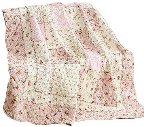 Tagesdecke Baumwolle 140x200cm Patchworkdecke Gesteppte Zweiseitige Decke Bettüberwurf 150x200cm für Einzelbett Kleine Sofadecke im Landhausstil mit Blumenmuster (Color : A, Size : 150x200cm)