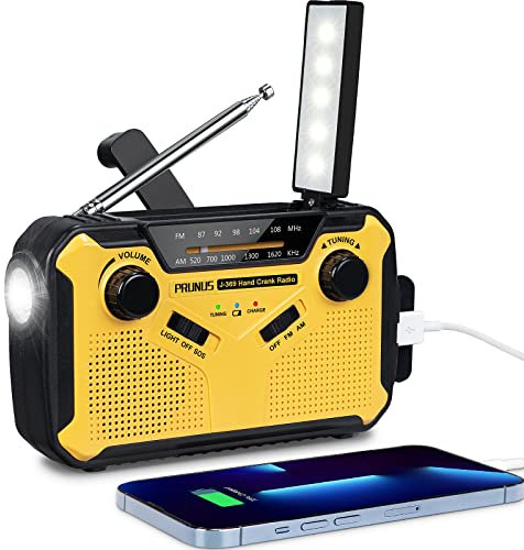 PRUNUS J-369 Kurbelradio FM/AM Mittelwellenradio, Radio Batteriebetrieben, Solar Radio mit 3000mAh Akku, Notfallradio mit SOS Alarm/Taschenlampe für Camping, Ourdoor, Stromausfall.