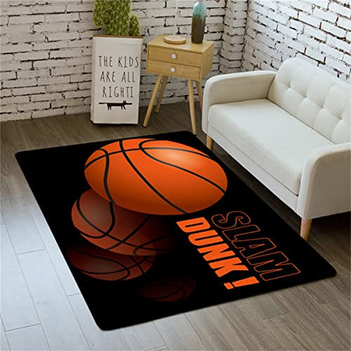 Basket-Ball Sport Tapis en Peluche Living Room Tapis de Chambre à Coucher Décoration d'intérieur Marron Basketball Starry Blue Enfants Garçon Chambre Tapis Runner Paillasson (Couleur1,60x90 cm)