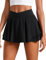 CRZ YOGA Damen Tennis Rock mit Hose Tennisrock Crossover High Waist Skort Golfrock Wanderrock Skater Sport Hosenrock Schwarz 40