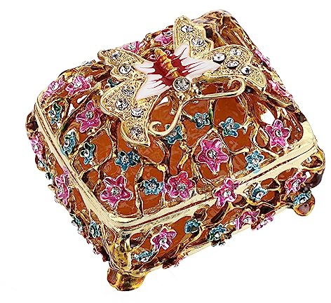 TOLIDA Mini Schmetterlingsblume Schmuckkästchen Handbemalte Emaillierte Schmuckschatulle Luxus-Schmuckkästen Schmuckdose Aufbewahrungsbox für Ohrringe Halsketten Ring als Hochzeit Geschenk Deko