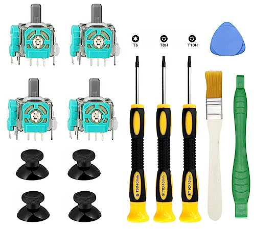 4 joystick di ricambio per controller Xbox One S/X, kit di strumenti di riparazione analogici per joystick rotti, rotti e allentati, kit di cacciaviti di riparazione T6 T8 T10 per Xbox One S/X