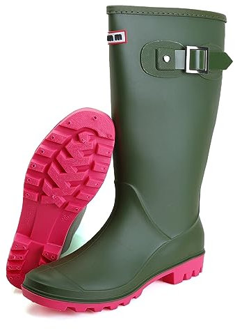 Stivali Gomma Donna, Resistenti all'Usura Comode Leggere Stivali Pioggia, da Pioggia da Antiscivolo Stivaletti, Verde, 36 EU