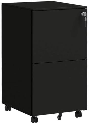 Vinsetto Rollcontainer Aktenschrank mit 2 Schubladen, Abschließbarer Büroschrank mit Rollen, Bürocontainer für A4 Akten, Dokumente, Stahl, 37 x 43,5 x 67,5 cm, Schwarz