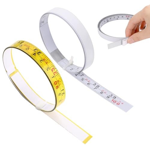 39 Inch Workbench Ruler, 2 Pcs Backed Adhesive Measure Tape Metal Measuring Tools Double Scale Sticky Tape for Woodworking, Saw, Drafting Table (Left to Right - Inch/cm - White/Yellow)
