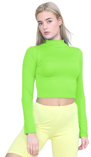 janisramone® Classic Long Sleeves Stretchy Turtle Neck Crop Tops for Women | Polo Turtle Neck, Long Sleeve Design, Soft Stretch Fabric, Cropped Ladies Tops, Classic Casual Wear, Everyday Going Out Tops