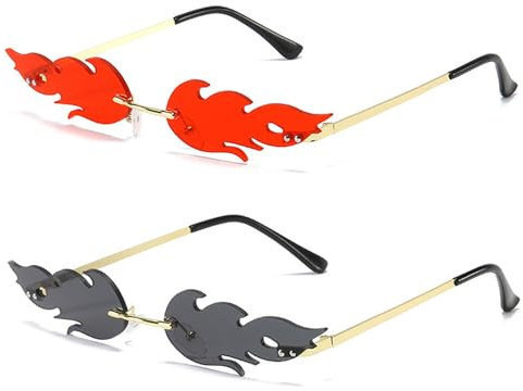 boocooberg 2pcs Festival Brille,Festival Sonnenbrille,Flammen Sonnenbrille,Festival ZubehöR,Party Brille,Festival Outfit Damen,Sonnenbrille Lustig Geeignet FüR Kinder, Frauen Und MäNner(Grau+Rot)