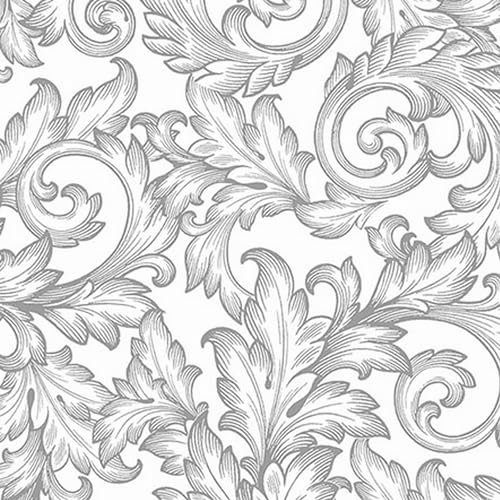 20 Servietten Muster Barockschwingen silber-weiß als Tischdeko. Papierservietten mit Motiv. Auch für Decoupage und Serviettentechnik 33x33cm