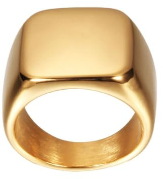 Herren Ring Edelstahl, 18MM Flacher Quadratischer Top Einfacher Glatter Ring aus 316L-Edelstahl für Männer Gold, Größe 60 (19.1)