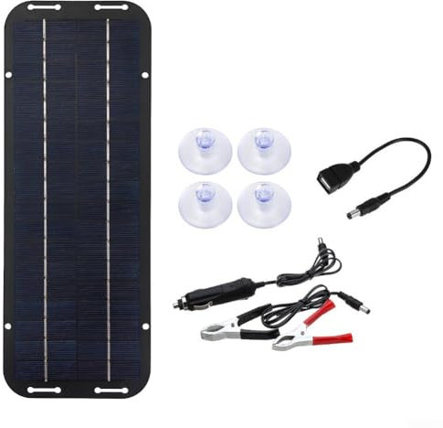 12V Solar Panel Car Battery Charger, IP65 Waterproof Trickle Battery Charger Powered for Car, Boat, RV, and Motorcycles