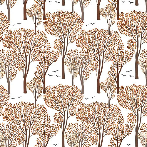 VEELIKE Orange Tree Wallpaper Peel and Stick Wallpaper Vintage Woodland Wallpaper Forest Wallpaper Self Adhesive Wall Mural Orange Floral Wallpaper for Bathroom Bedroom Wall Removable 44.5cmx300cm