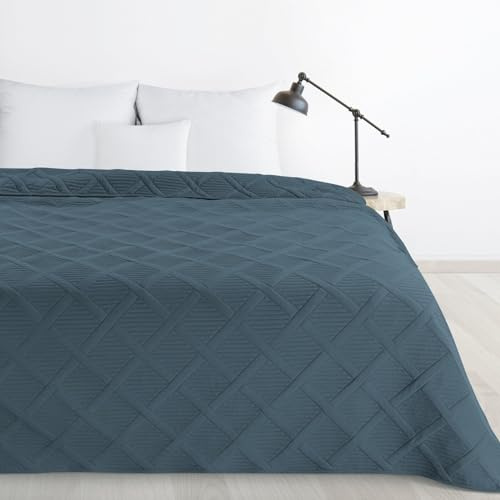 Design91 Gesteppte Tagesdecke Bettüberwurf ALARA5, Gesteppte, zweiseitige Decke Kariert 170x210 200x220 220x240 Ganzjährig (Türkis, 170x210 cm)