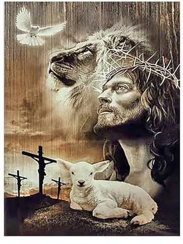 SHEGZHUC 40x50cm Diamond Painting Jesus Christus mit Löwe, Taube, Lamm und Kreuz - Diamant Malerei Kunst Stickerei Geschenk Wanddekoration