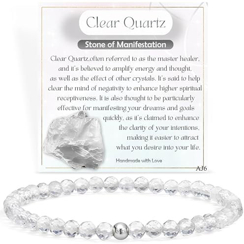 Klarer Quarz - Manifestation - Edelstein Perlen Armband für Frauen, 4mm Kristall Silber 925 Naturstein Schmuck Elastisch Armbänder Damen, Chakra Spirituelle Charms Armbänder Geschenke