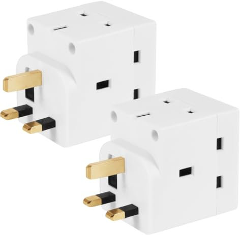 SHPELEC® 13A 3-Way Fused Adaptor - Heavy Duty Triple Plug Outlet Converter with Built-in Surge Protection - Safe & Reliable Power Splitter for Home, Office, and Travel (2 Pack)