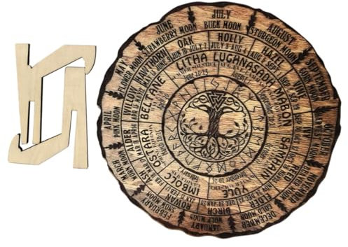 SHINEOFI Sustainable Wood Calendar Ornament Pagan Wheel Year Calendar Decor for Home
