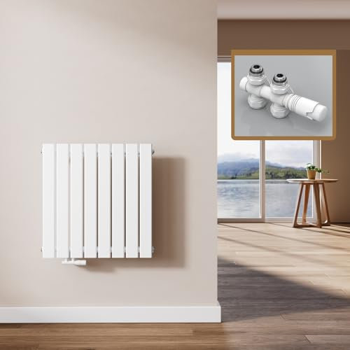 EMKE Design Heizkörper Flach mit Multiblock 63 x 62 cm, Flachheizkörper Einlagig Horizontal Paneelheizkörper Seitenanschluss Wandheizkörper Weiß 450 Watt