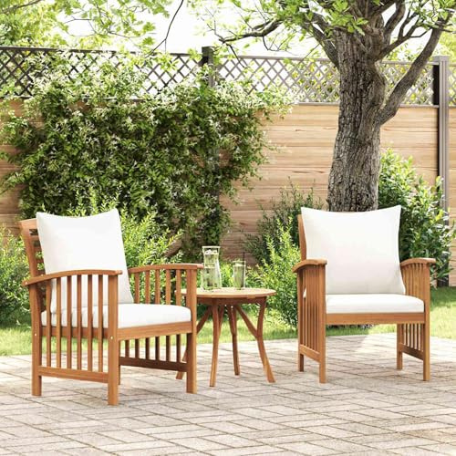 Fasba Silla de Jardín de Madera Maciza con Cojín, 2 Unidades - Diseño de Rejilla, Acabado en Aceite, Blanco Crema Modelo FCZJ-310257ESGMRX