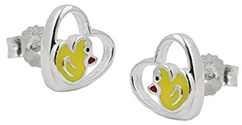 Ohrstecker Ohrringe Stecker Kinder kleine Ente im Herz 925 Silber 8 mm