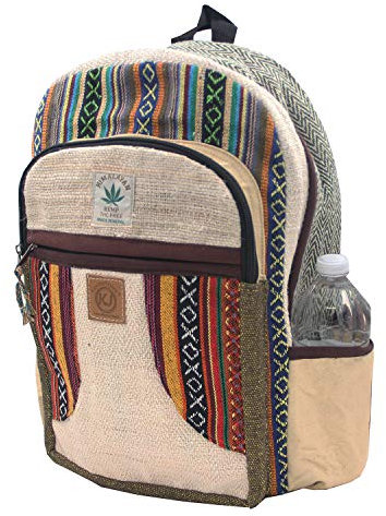 KayJayStyles Rucksack mit zwei Taschen, handgefertigt, Himalaya-Hanf, Bohemain, Reisen, Wandern, Geldbörse, BKPK-3, Large, Bohemain