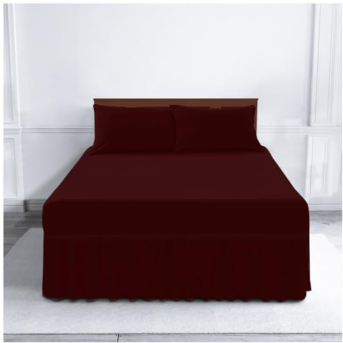 Gaveno Cavailia Luxury Non-Iron PERCALE VALANCE Sheet, Poly-Cotton, Burgundy , Double