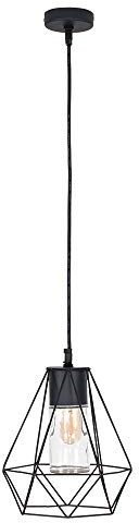 MiniSun | Retro Style Gloss Black Ceiling Light Pendant with a Basket and Clear Glass Shade | Pendant Lights, Home Décor & Improvement Essential | Mains Wired