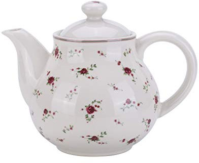 Lonovel Porcelain Teapots with Lids,Vintage Beautiful Rose Design Tea Pot Large Capacity for Afternoon Tea or Coffee,Home and Kitchen Pot Good Gifts,Beige
