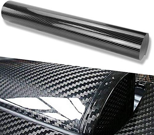 WDragon HIGH GLOSS Black Carbon Fiber Vinyl Wrap Texture 3 layer 5D Vinyl wrap DIY Film (5D Black, 60cm X 1.5M)