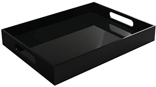 Tasybox Schwarzes Serviertablett aus Acryl, dekoratives Serviertablett mit Griffen, für Küche, Esszimmer, Tisch, Ottoman, Schminktisch, Arbeitsplatte, 40,6 x 30,5 cm